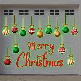 31PCS Luminous Christmas Garage Door Decorations Magnets - Magnetic Glow-in-The-Dark Merry Xmas Ball Holiday Refrigerator Fridge Cruise Kitchen Decor(Red Green Gold)