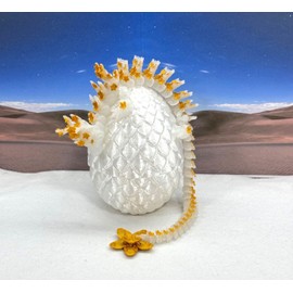 3D Printed Glow in The Dark Dragon with Egg, White and Gold Cherry Blossom Dragon, Home Office Decor Executive Desk Toys, Fidget ADHD Toy for Autism/ADHD - GD005