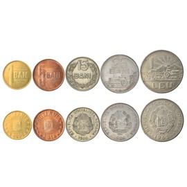Romania 5 Mixed Coins | 1 Ban - 1 LEU | Romanian Currency Since 1948