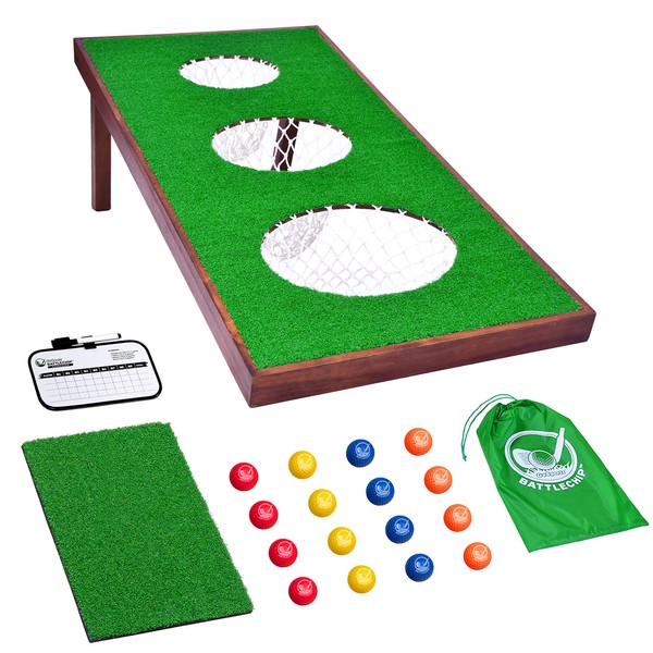 GoSports BattleChip PRO Golf Cornhole Game - Includes 4 ft x 2 ft Chipping Target, 16 Foam Balls, Hitting Mat, and Scorecard
