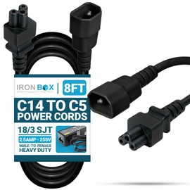 IronBox Electric C14 to C5 Power Cords - 2.5A, 250V, 18/3 SJT - UL Listed Power Extension Cable - Electrical Supply - Heavy Duty Plug and Connector for Computer, Monitor, Laptop, PDU and More (8 ft)