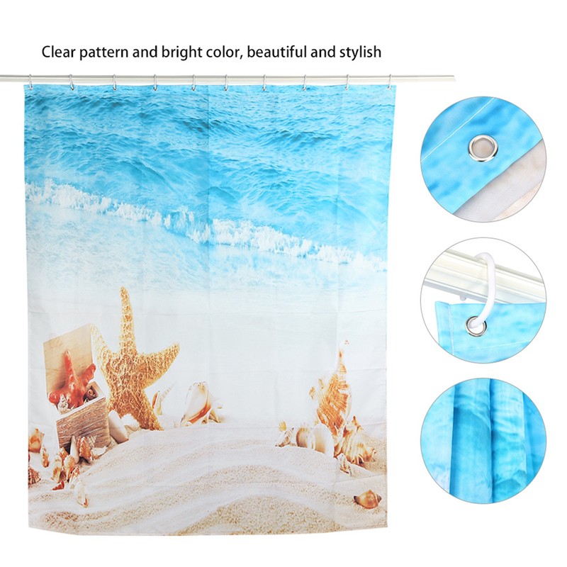 Beautiful Beach Scenery Shower Curtain Waterproof Mildew Proof Print Bath