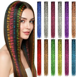 Suncalla 12 Pcs Stripe Printed Raccoon Tail Wig Piece for Halloween,18"
