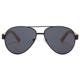 WOO LANDO Wooden Sunglasses for Men and Women - Mirrored Sunglasses with Wooden Temples Made of Bamboo / UV400 Protection, black