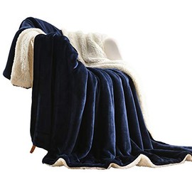 Nanpiper Sherpa Blanket Warm Blankets for Winter Super Soft Fuzzy Flannel Fleece/Wool Like Reversible Velvet Plush Couch Blanket Lightweight(Navy Blue Throw Size 50"x60")