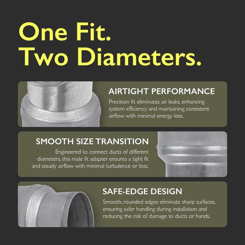 VezoWorks 8" to 6" Inch Duct Pipe Adapter - Galvanized