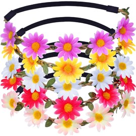 Multicolor Daisy Flower Headband Crown with Adjustable Elastic Ribbon, 5 Pieces (Multicolor B, One size)