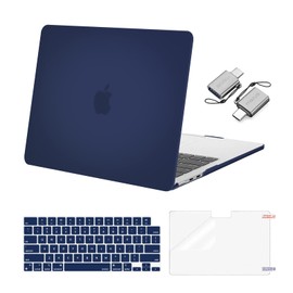 MOSISO Compatible with MacBook Air 13 inch Case 2025 2024 2023 2022 M3 A3113 M2 A2681, Plastic Hard Shell&Keyboard Cover&Screen Film&Type C Adapter for MacBook Air 13.6 inch Case, Navy Blue