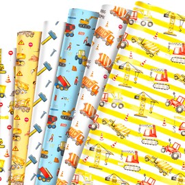 MORAINJAY Construction Vehicle Wrapping Paper, Bulldozer, Excavator, Digger Birthday Gift Wrap for Boys, Construction Party Decorations for Kids, 68 x 50 cm, 12 Sheets