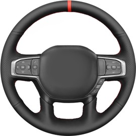 MEWANT Steering Wheel Cover for Dodge RAM 1500 2500 3500 2019-2025 Genuine Leather & Suede Hand-Stitched Steering Wheel Wrap Accessoriers for Dodge Ram