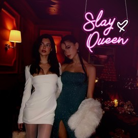 Gdbkabf Slay Queen Neon Sign, Neon Signs for Wall Decor Neon LED Signs Room Neon Light Up Signs Home Decor for Bedroom Club Party Bar Shop USB Operated