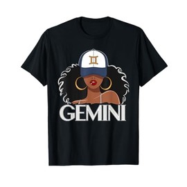 Gemini Queen Black Woman Cap Zodiac Sign Birthday T-Shirt