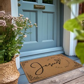 XLDLIOO Christian Door Mat, Jesus The Way Doormat, Bible Verse Welcome Front Door Mat Indoor Outdoor Entrance, Farmhouse Scripture Artificial Coir Doormats Rugs for Patio Entry Home Decor, 30x17in