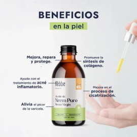 Neem Aceite Puro Orgnico Prensado en Fro Capilar y Facial antiinflamatorio anti-acne, Hebbe Cosmetics  Ludika 250ml                                   