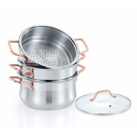 CONCORD Premium Stainless Steel 3 Tier Steamer w/Rose Gold Handles 26 cm