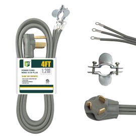EP 3 Prong Dryer Cord, 4 Ft 10/3 SRDT, 30 Amp Appliance Extension Power Cord, NEMA 10-30, Gray