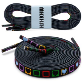 MKEHSH Colorful Pattern Shoe Laces: 47 Inch Black Checkered Love Hearts Flat Print Shoelaces for Sneakers 2 Pairs, 14 Black Checkered Love Hearts, 47 inch(120CM)