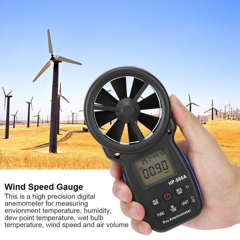 HP-866A Digital Portable Anemometer Wind Speed Gauge Air Temperature Meter