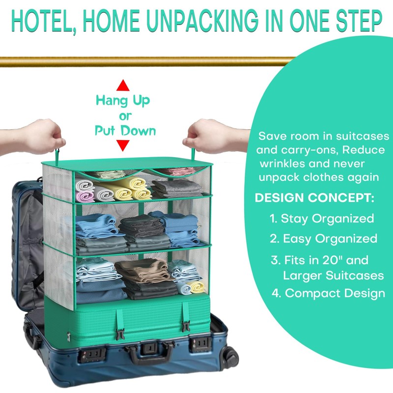 FANCYOU Compressible Packing Cubes Portable Hanging Closet Shelves 17"x12"x24" Extendable