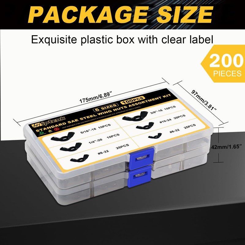 Siptenk 200PCS Black Wing Nuts, Metric & SAE Wingnuts 13
