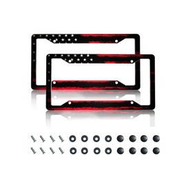 GACCAP License Plate Frame 2 Pack Front Rear Aluminum Metal Rust-Proof Universal Car Tag Frames Holder with 4 Holes Car Decor Accessory with Screws for Men Women - Black Red American Flag