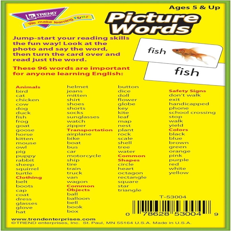Trend Enterprises: Picture Words Skill Drill Flash Cards, Content-Rich Self-Checking