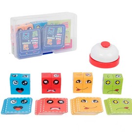 Kazeori Face Change Cube, Emotion Cube Game, Magic Key Building Game, Puzzle, Tower Building Blocks Toy, Testing Reflexes and Hand Dexterity, Montessori Toy, Parent-Child Interaction, Wooden, Portable