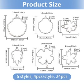 CHGCRAFT 24 Pcs 6 Style Open Bezel Pendant Leaf and Flowers Alloy Hollow Clover Frame Charms for Resin Jewellery Making DIY Earring Pendant Keychain Necklace Kit, Silver