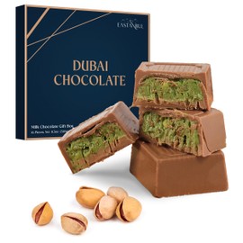Eastanbul Dubai Chocolate Bar Pistachio, 11.3oz, Premium Pistachio Dubai Chocolate Bar, 16 Pieces Bites with Shredded Phyllo Dough, Knafeh, Viral Candy, Gift Box