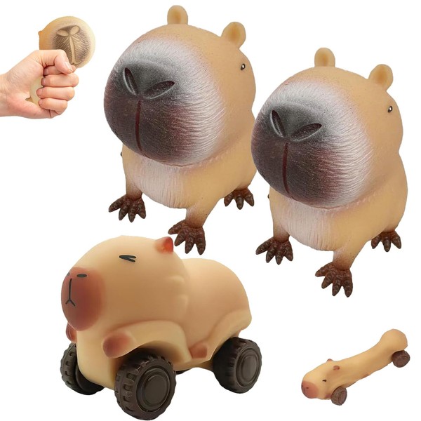 Capybara Squeeze Toys, Pack of 3 Capybara Anti-Stress Squeeze Toy,