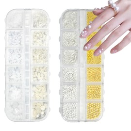2 Box/24 Tabletts Nailart Perlen Mikroperlen Kaviar 0.8-3mm Gold Silber Kleine Edelstahlperlen, Nageldesign DIY Nail Art Dekoration Mikro Kaviar Perlen Nagel Charms Glitzersteine Nagelzubehör