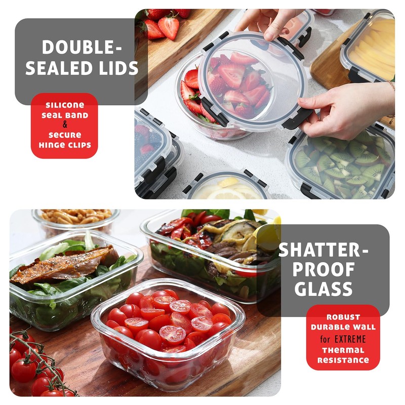 EATEX 24pc Glass Storage Containers with Lids, 12 Set Glass
