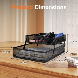 SANWICH Foldable Metal Mesh Wire Desk Drawer Organizer, 2-Layer Mesh Tray, Desktop Accessory Organizer for Storing Office Supplies Scissors, Pens, A4 Paper, Stapler, Clips, Erasers