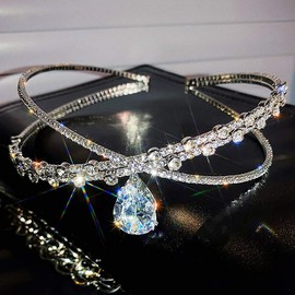 JEAIRTS Jearits Crystal Drop Pendant Necklace Silver Rhinestone Choker Necklaces Sparkly Jewelry Party Gifts Accessories for Women