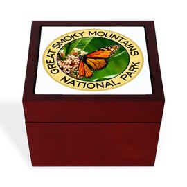 CafePress Great Smoky Mountains NP (Monarch Butterfly) Tile Memory Keepsake Jewelry Box, 5"x5"x3.75"