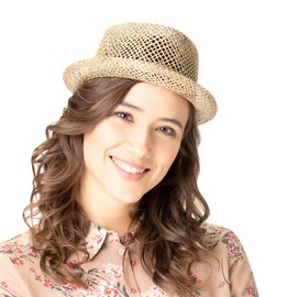 Lipodo Coyuca Vented Pork Pie Straw Sun Hat for Men and Women, 100% Straw Hat, Sizes S-XL, Summer Hat with Leather Strap - natural, size: 56-57