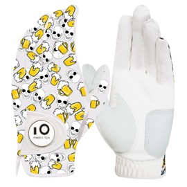 FINGER TEN Men's Golf Gloves Left Right Hand Leather with Ball Marker Summer Golf Gloves Men Weathersof Premium Quality Soft Comfort (Grey/Yellow, M, Left)
