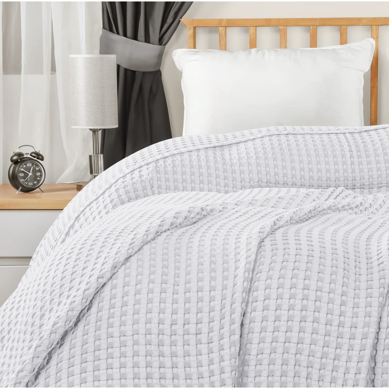Utopia Bedding Cotton Waffle Blanket 300 GSM (White - 120x120