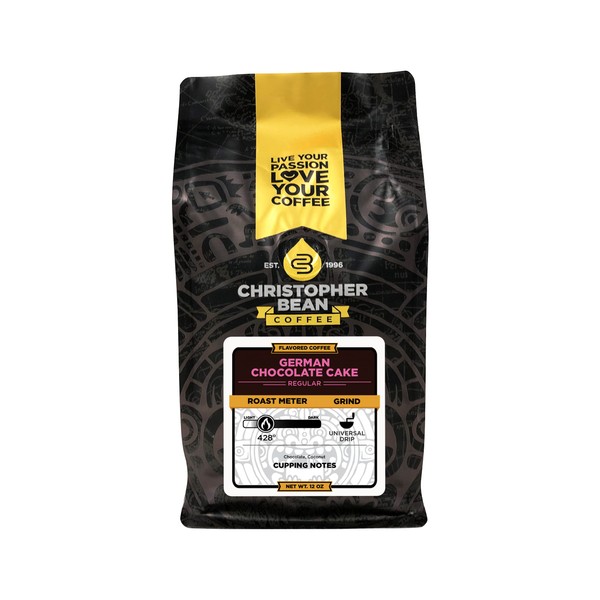 Christopher Bean Coffee - German Chocolate Cake Flavored Coffee, (Regular Ground) 100% Arabica, No Sugar, No Fats, Made with Non-GMO Flavorings, 12-Ounce Bag of Regular Ground coffee