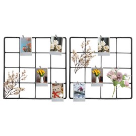 sourcing map 2Pcs Wire Wall Grid Panel, 8" x 8" Metal Photo Hanging Display Grid Shelf Decorative Gridwall Wire Board Organizer with Hook for Art Display Frame Home Decor, Black