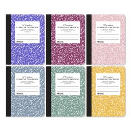 BAZIC Products Composition Notebook College Ruled - 100 Sheets, Assorted Color Premium Marble Design Composition Notebook with Durable Cover, Non-Spiral and Lined Paper for Journaling, School, Home, or Office, 6-Packs