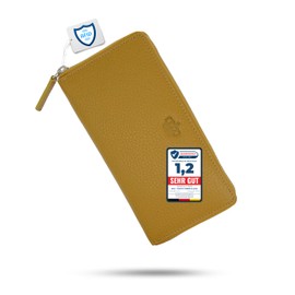 Baur Women's Genuine Leather Wallet with RFID Protection, Large Wallet, Many Card Slots, Wallet with All-Round Zip, Women's Wallets, Mustard yellow, Classic