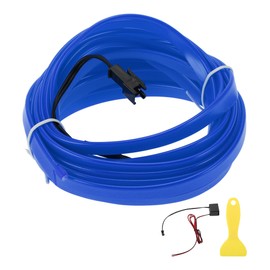 A ABSOPRO 5m EL Wire Cable LED Glow String Light Car Interior Lighting Strip Flexible Neon Light for Car Decoration Wiring Driver(12v) Blue