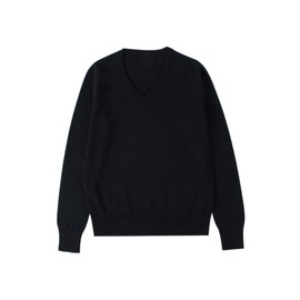 jinghuiyue Girls’ V-Neck School Sweater, Student Sweater, Long Sleeves, Cotton, Solid Color, High School, Black