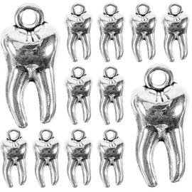 LIFKOME Pendant with teeth, 50 pieces, dangling pendants in tooth shape, DIY jewelru making embellishments for necklace, bracelet, earrings, key ring, Zinc
