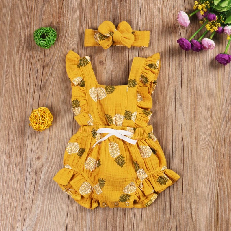 ClickMeForMoreProducts Newborn Baby Girl Ruffle Romper Bodysuit with Headband Summer