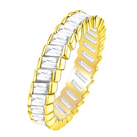 Uloveido Gold Plated Wedding Band Rings Cubic Zirconia Faux Diamond Baguette Cut Eternity Bands for Women Y1790 (Gold, Size 7)