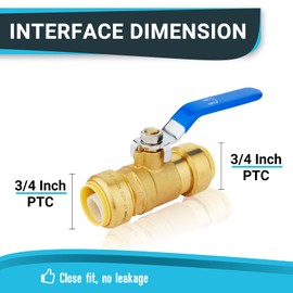 (Pack of 2) Seelink 3/4 Inch Push-Fit Ball Valve with Disconnect Clip Tools, Brass Shut Off Valve for Pex CPVC and Copper Pipe Connection, Blue