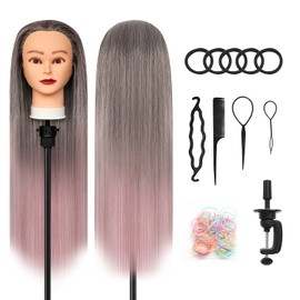 Styling Head 28 inch Training Head 100% Synthetic Fibres Hairdressing Head Hairdresser Training Heads with Free Clamp and DIY Braiding Set (Gradient powder)