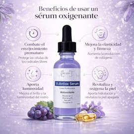 V-Antiox Serum Antioxidante Profesional, 30ml, con Resveratrol, Vitamina B5 Uso diario en casa o en Cabina Spa